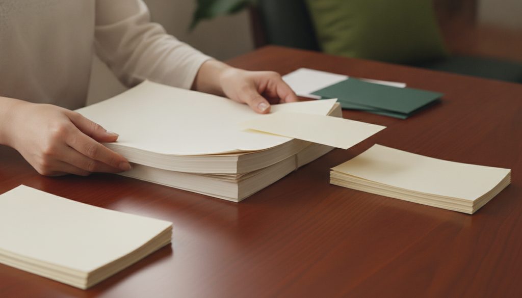 机で書類を仕分ける人の手元