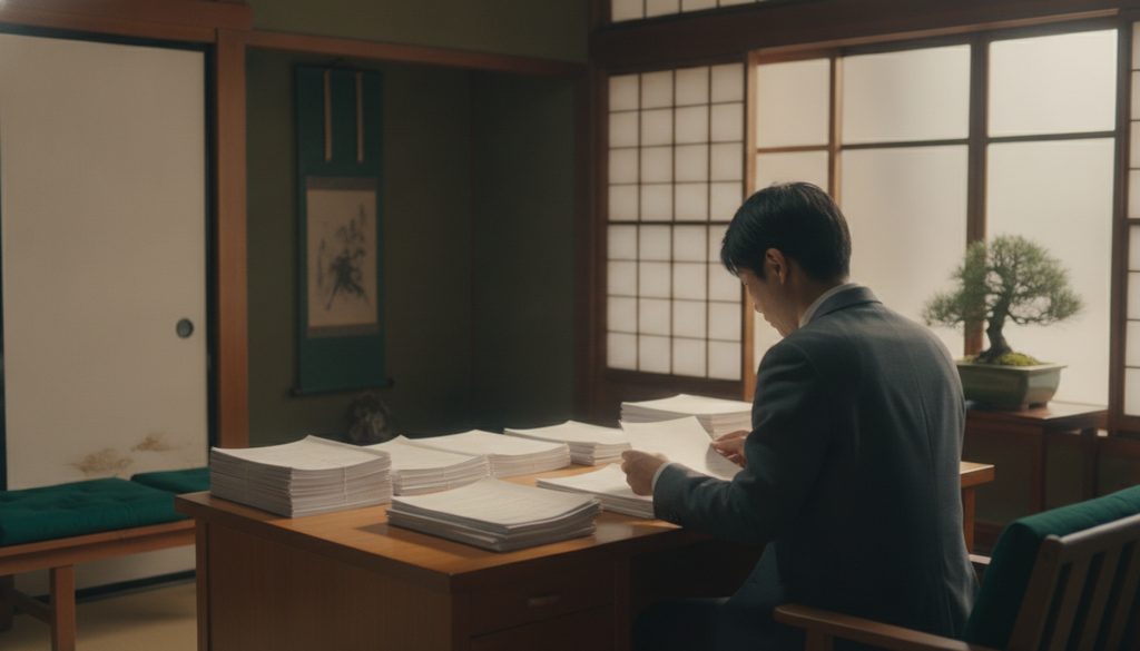 書類を精査する司法書士の後ろ姿