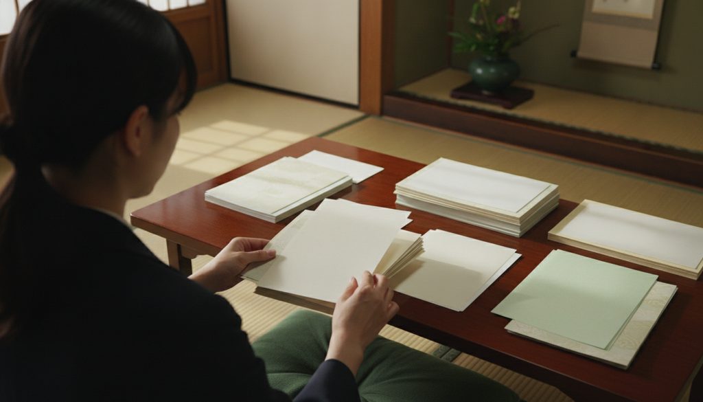 木製の机で相続関連の書類を整理する手元