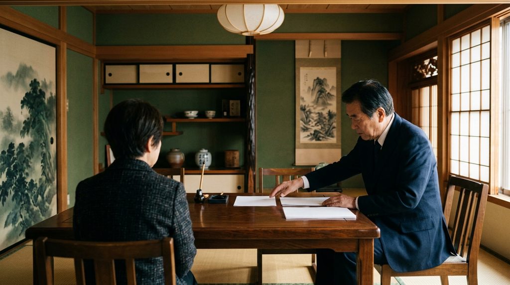 公証役場で専門家が説明する様子
