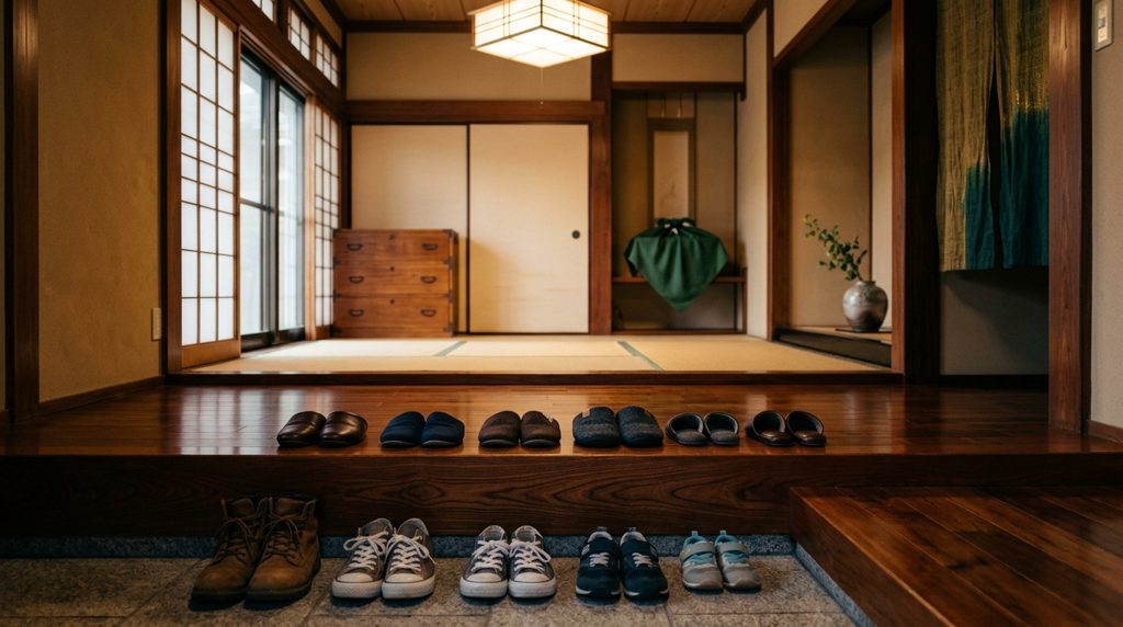 複数の履物が並ぶ日本の玄関