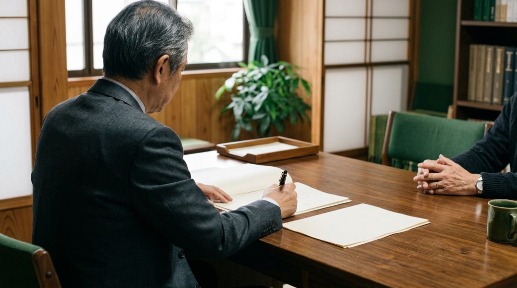弁護士と依頼者が机に向き合う様子