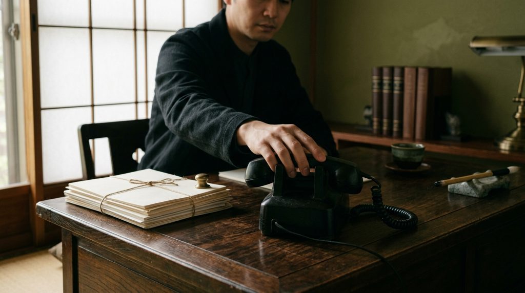 電話に手を伸ばす人の手元