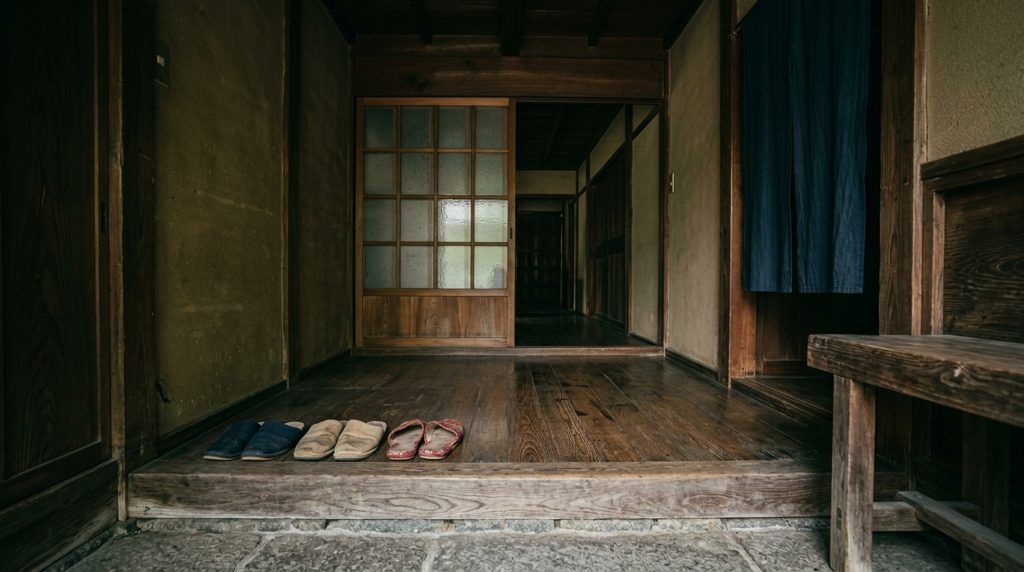 薄暗い玄関に置かれた履物