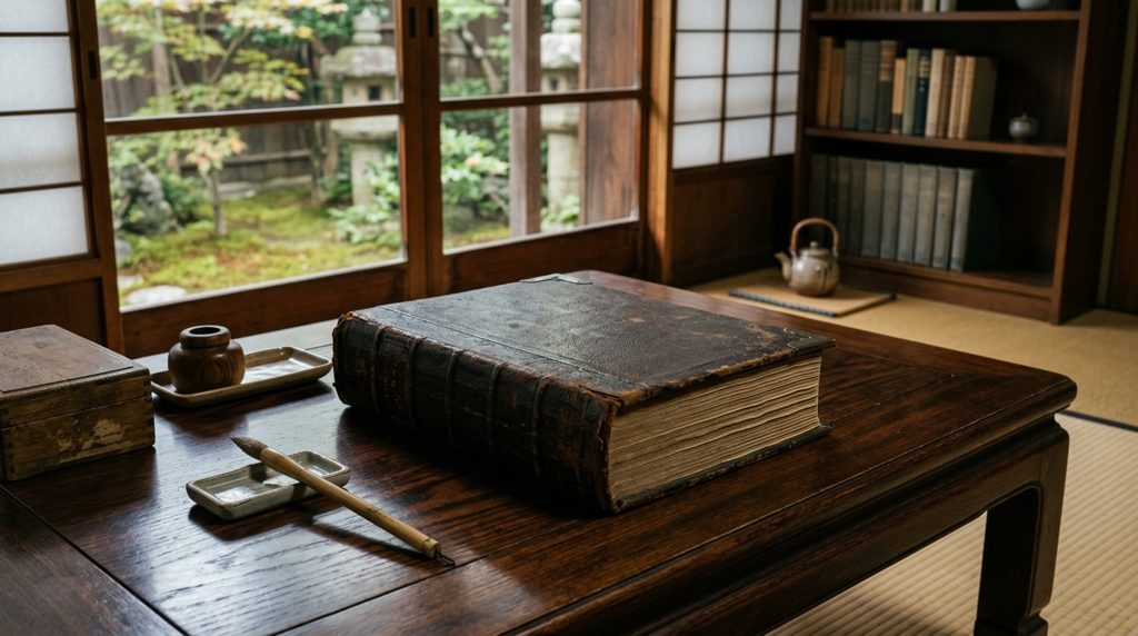書斎の机に置かれた分厚い帳簿