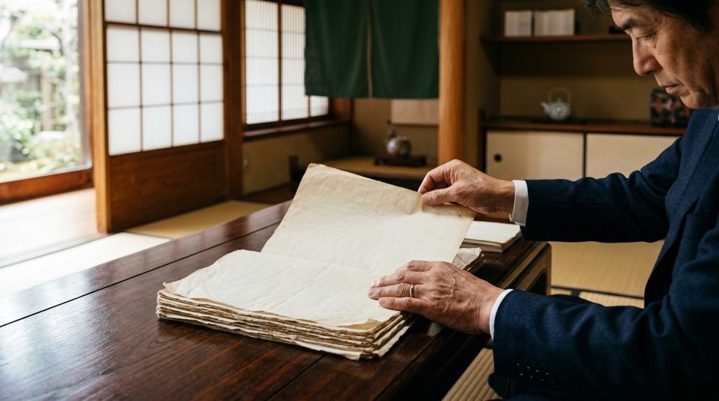 落ち着いた書斎で書類を確認する手元