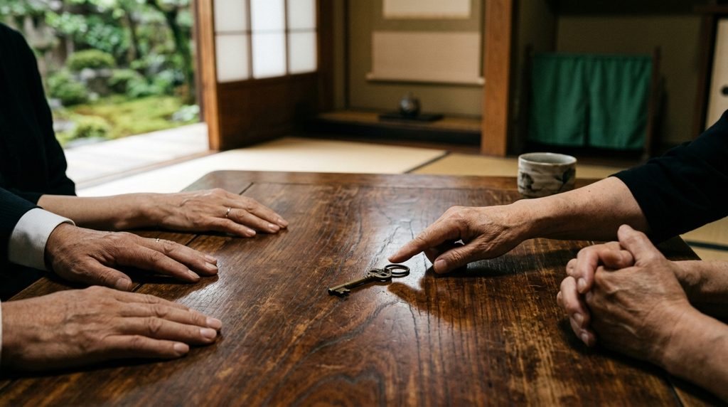共有不動産を巡る話し合いを思わせる手元